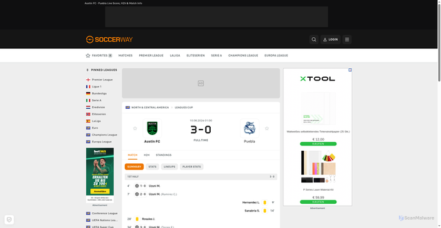 Security scan screenshot of https://no.soccerway.com/match/austin-fc-IeT6JBE3/puebla-pO5ijKm0/