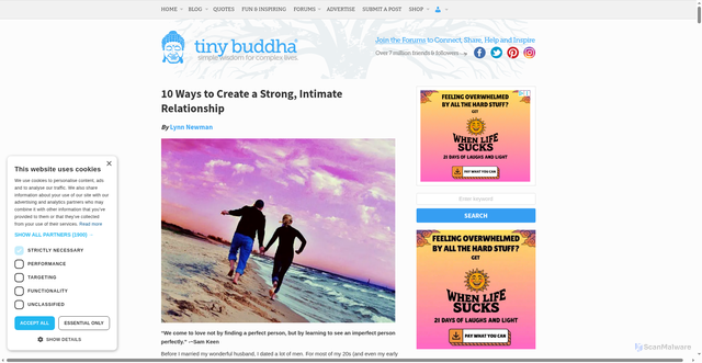 Security scan screenshot of https://tinybuddha.com/blog/10-ways-to-create-a-strong-intimate-relationships/