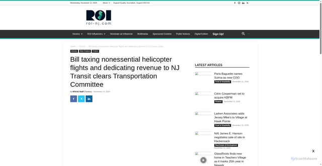 Security scan screenshot of https://www.roi-nj.com/2025/11/12/politics/bill-taxing-nonessential-helicopter-flights-and-dedicating-revenue-to-nj-transit-clears-transportation-committee/