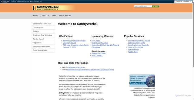 Security scan screenshot of https://www.safetyworksmaine.com/