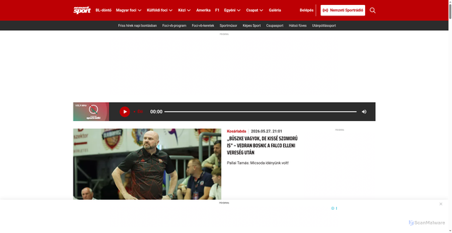 Security scan screenshot of https://m.nemzetisport.hu