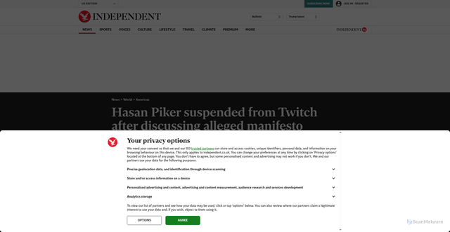 Security scan screenshot of https://www.the-independent.com/news/world/americas/hasan-piker-twitch-suspension-israel-embassy-shooting-b2757623.html