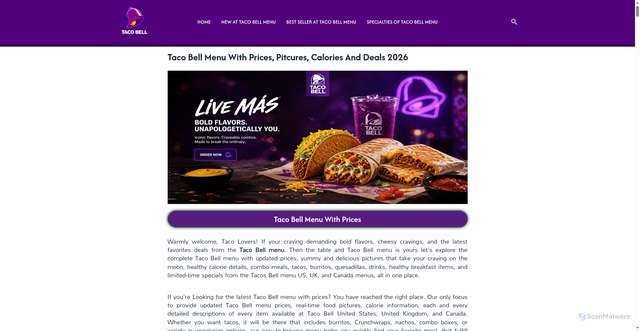 Security scan screenshot of https://tacobellmenus.com/