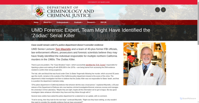Security scan screenshot of https://ccjs.umd.edu/feature/umd-forensic-expert-team-might-have-identified-%E2%80%98zodiac%E2%80%99-serial-killer