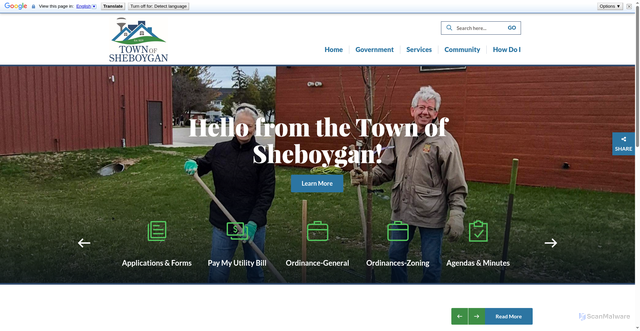 Security scan screenshot of https://townofsheboyganwi.gov/