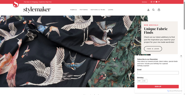 Security scan screenshot of https://stylemakerfabrics.com