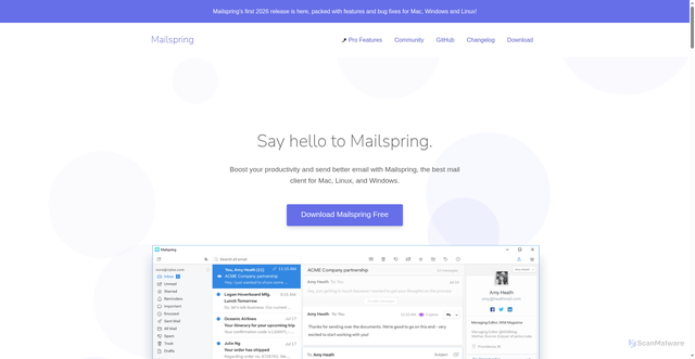 Security scan screenshot of https://getmailspring.com