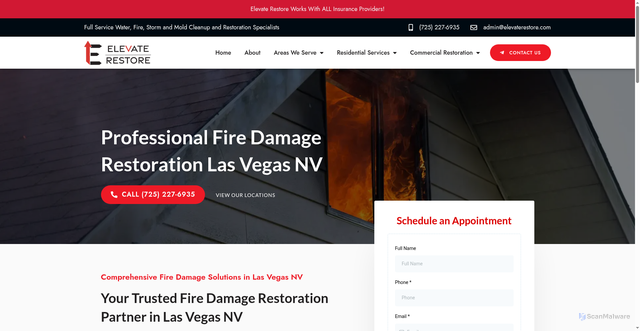 Security scan screenshot of https://elevaterestore.com/residential-damage-restoration-las-vegas-nevada/fire-damage-restoration-las-vegas-nevada/