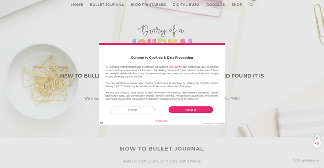 Security scan screenshot of https://diaryofajournalplanner.com