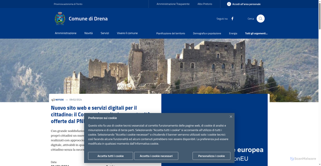 Security scan screenshot of https://www.comune.drena.tn.it/