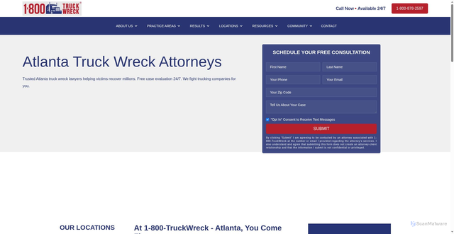 Security scan screenshot of https://www.1800truckwreck.com/locations/atlanta