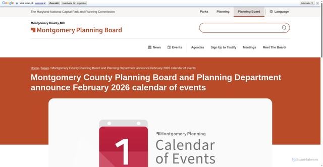 Security scan screenshot of https://montgomeryplanningboard.org/montgomery-county-planning-board-and-planning-department-announce-february-2026-calendar-of-events/