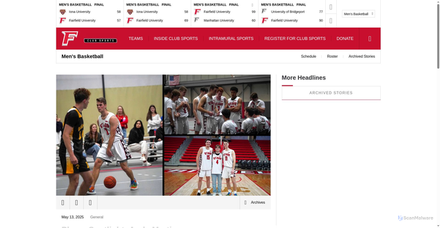 Security scan screenshot of https://clubsports.fairfieldstags.com/sports/mens-basketball