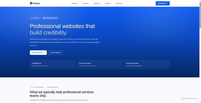 Security scan screenshot of https://pixelvise-website.pages.dev/industries/professional-services