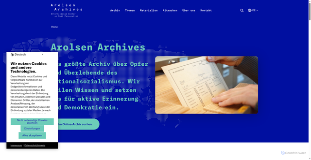 Security scan screenshot of https://arolsen-archives.org
