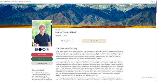 Security scan screenshot of https://www.baumanfamilyfuneralhome.com/obituary/Nolan-Wood