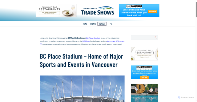 Security scan screenshot of https://vancouvertradeshows.com/bc-place-stadium/