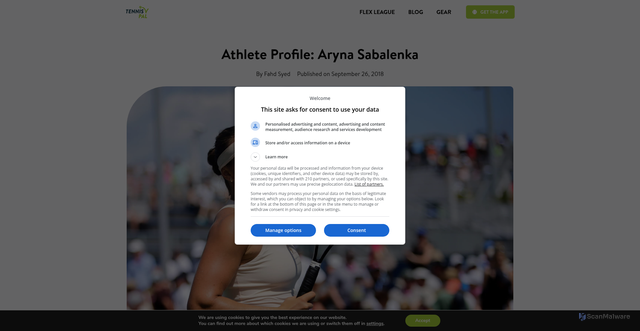 Security scan screenshot of https://tennispal.com/athlete-profile-aryna-sabalenka/