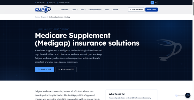Security scan screenshot of https://cups-insurance.pages.dev/services/medicare-supplement/