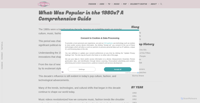 Security scan screenshot of https://fiftiesweb.com/pop/what-was-popular-in-the-1980s/