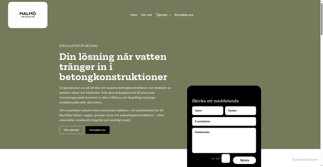 Security scan screenshot of https://malmotakbygg.se