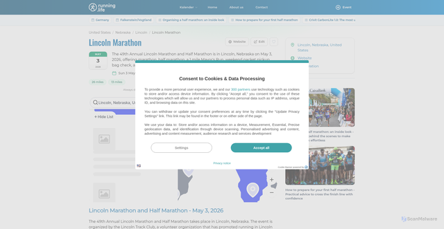 Security scan screenshot of https://running.life/en/event/lincoln-marathon