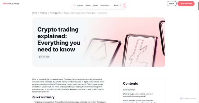 Security scan screenshot of https://traders-academy.deriv.com/trading-guides/cryptocurrency-trading-guide