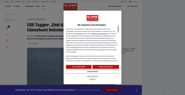 Security scan screenshot of https://www.kleinezeitung.at/sport/tennis/20253695/lilli-tagger-und-dann-habe-ich-ploetzlich-gaensehaut-bekommen