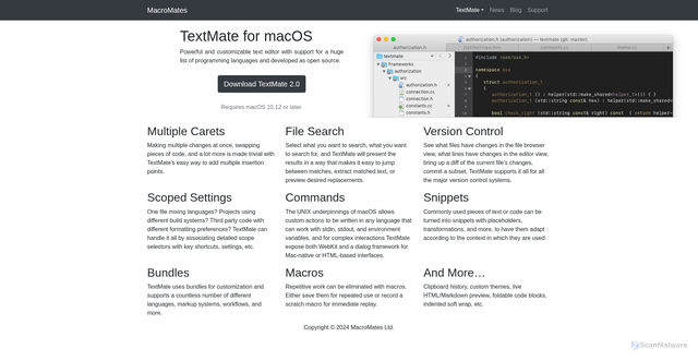 Security scan screenshot of https://textmate.org