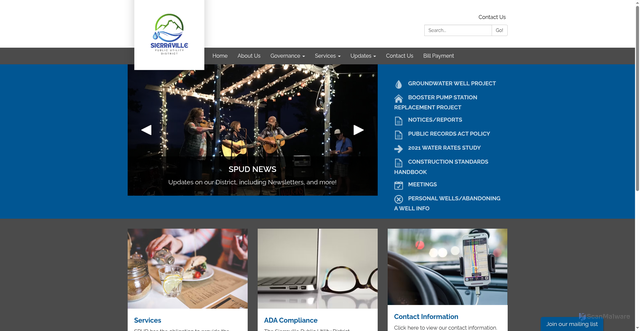 Security scan screenshot of https://www.sierravillepud.gov/