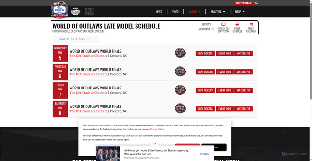 Security scan screenshot of https://worldofoutlaws.com/latemodels/schedule/