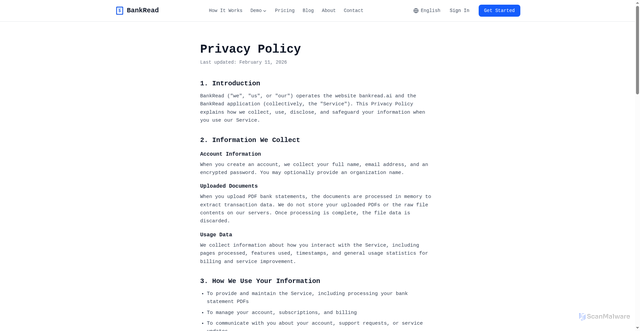 Security scan screenshot of https://bankread.ai/privacy
