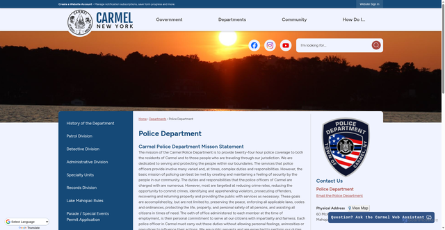 Security scan screenshot of https://www.townofcarmelny.gov/195/Police-Department