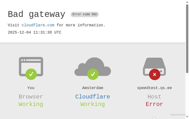 Security scan screenshot of https://speedtest.qs.ee/dI6HDfnDLSUiFV0MaLMEtcmv