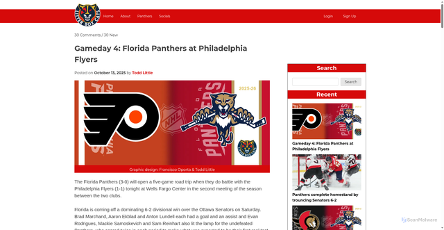 Security scan screenshot of https://www.litterboxcats.com/florida-panthers-at-philadelphia-flyers-gameday-4-nhl-2025-26-season/