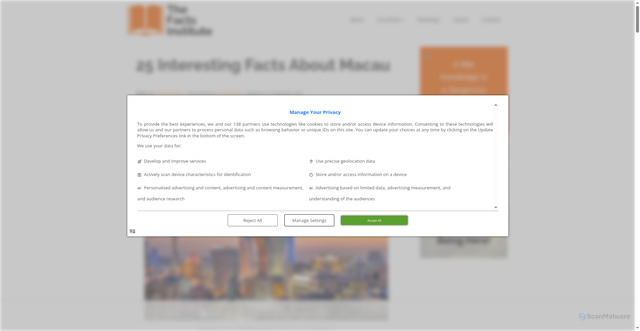 Security scan screenshot of https://factsinstitute.com/countries/facts-about-macau/