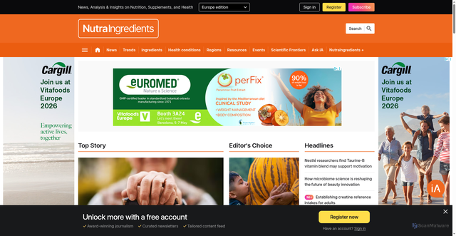 Security scan screenshot of https://www.nutraingredients.com