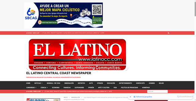 Security scan screenshot of https://latinocc.com/juez-federal-bloquea-a-nivel-nacional-los-arrestos-de-migrantes-en-tribunales-de-inmigracion-impulsados-por-trump/
