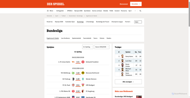 Security scan screenshot of https://sportdaten.spiegel.de/fussball/bundesliga/ergebnisse-und-tabelle/