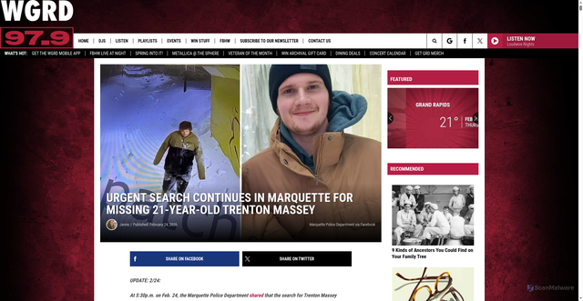 Security scan screenshot of https://wgrd.com/trenton-massey-missing-marquette/