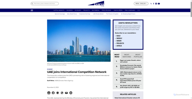 Security scan screenshot of https://www.zawya.com/en/economy/gcc/uae-joins-international-competition-network-kxgg2quy