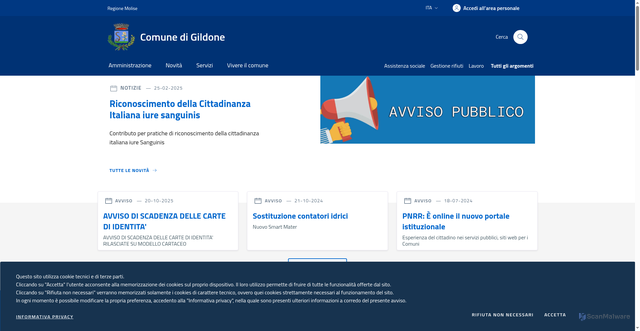 Security scan screenshot of https://www.comune.gildone.cb.it