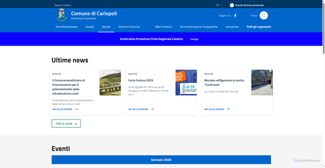 Security scan screenshot of https://comune.carlopoli.cz.it/