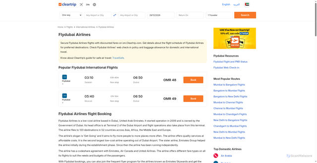 Security scan screenshot of https://www.cleartrip.om/flight-booking/flydubai-airlines.html