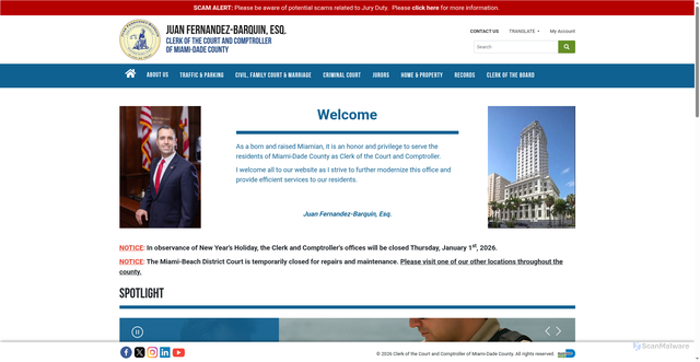 Security scan screenshot of https://miamidadeclerk.gov