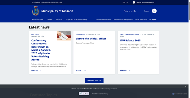 Security scan screenshot of https://www.comune.nissoria.en.it/it-it/home