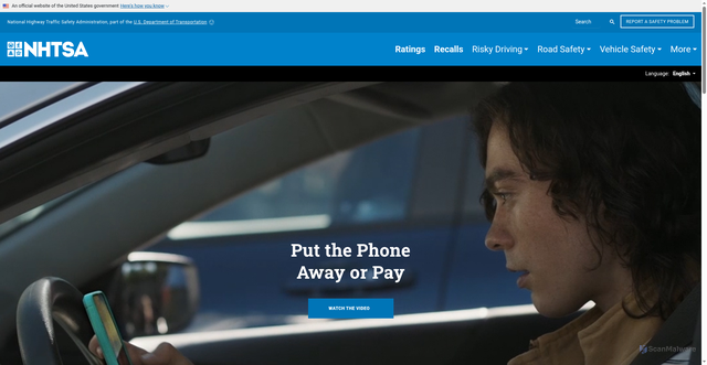 Security scan screenshot of https://www.nhtsa.gov/distraction