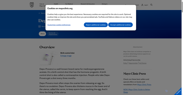 Security scan screenshot of https://www.mayoclinic.org/tests-procedures/depo-provera/about/pac-20392204