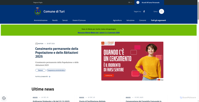 Security scan screenshot of https://www.comune.turi.ba.it/
