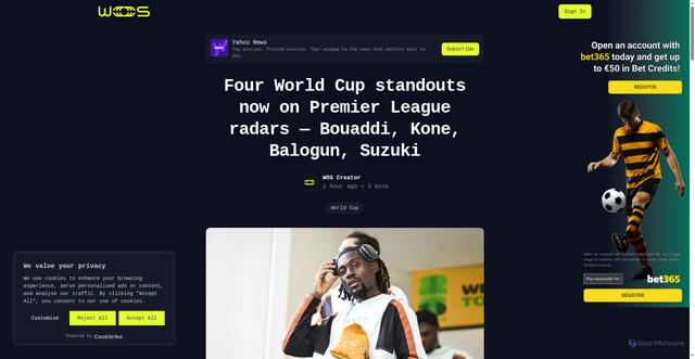 Security scan screenshot of https://worldofsports.io/a/yahoo-news/four-world-cup-stars-premier-league-summer-1782776570